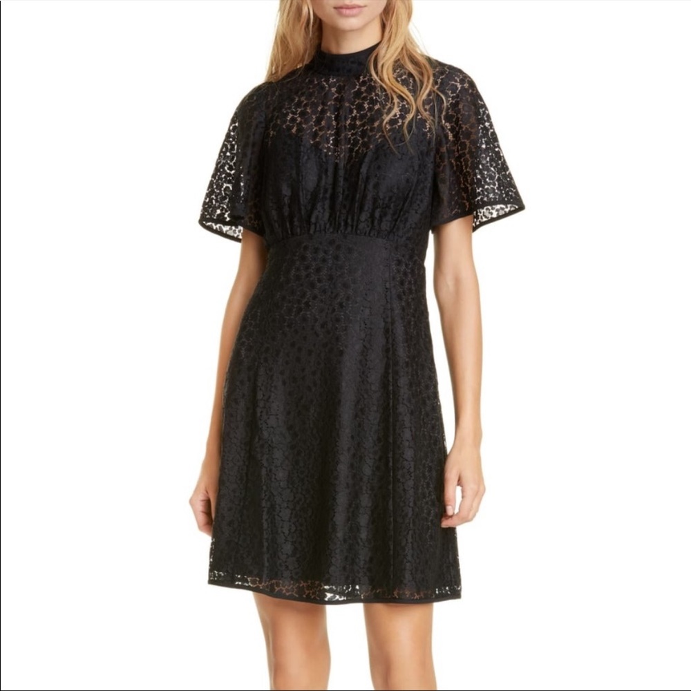 Kate Spade Flora Leopard Black Lace Mockneck Dress